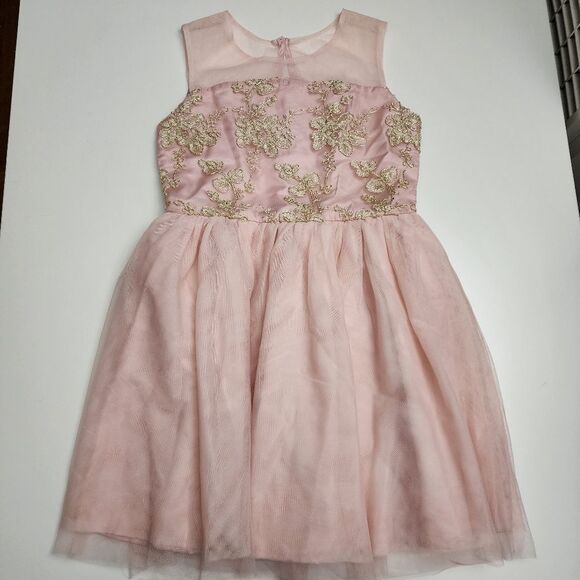 Girls Formal Elegant Pink & Gold Embroidered Fancy Valentine's Day Dress Size 10 - Picture 6 of 9